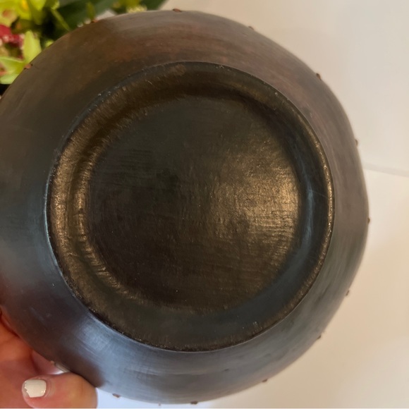 Vintage Wood Clay and Rattan bowl. woven wicker trim Hand Crafted In Indonesia - Picture 7 of 10